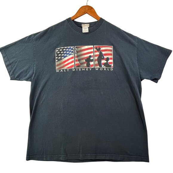 Vintage Walt Disney World Men 2XL Blue Shirt Patriotic Mickey 9/11 Flag July 4th - Picture 1 of 9
